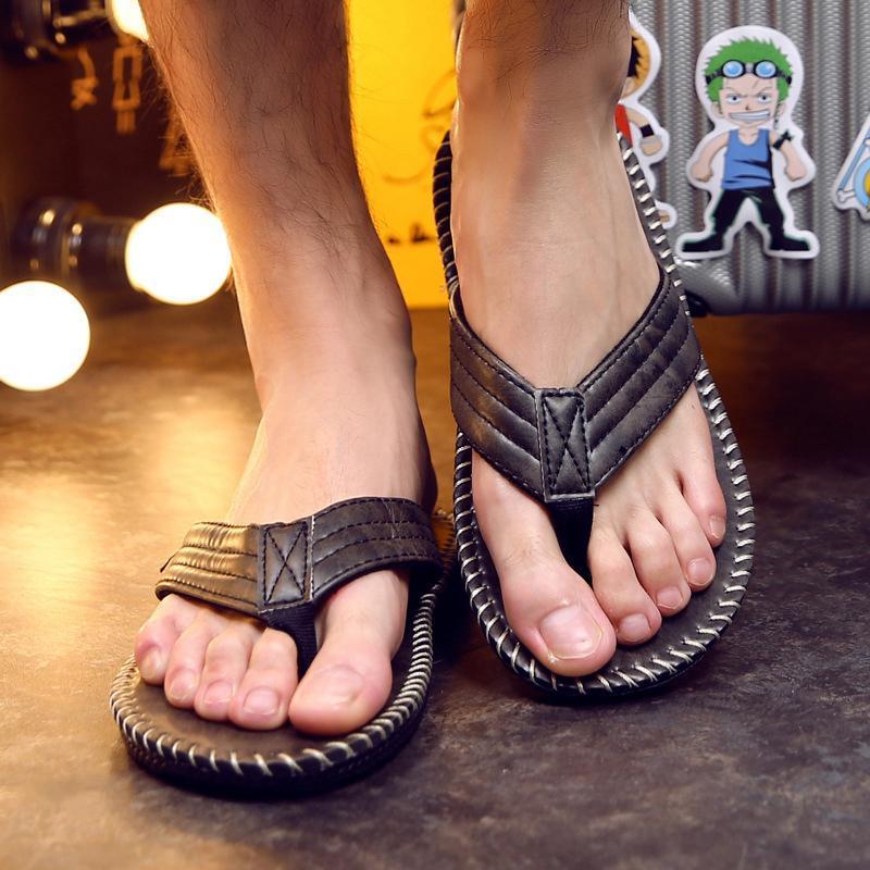 Summer trend men's slippers flip flops non-slip platform flat-heel beach shoes