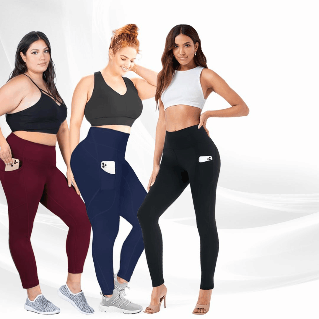 High Waist Stretch Tummy Booty  Plus-Size Leggings with Pockets