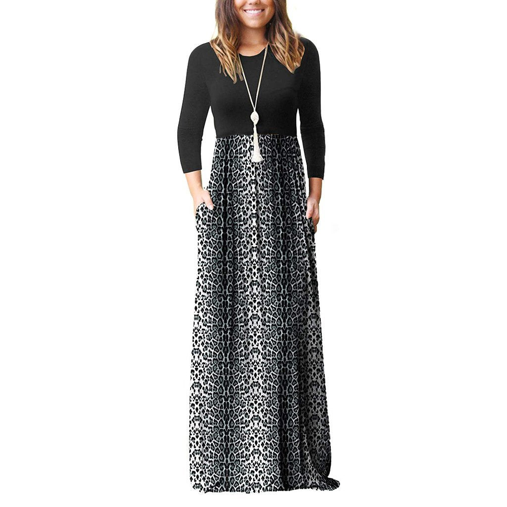 Women Long Sleeve Loose Pockets Long Dresses