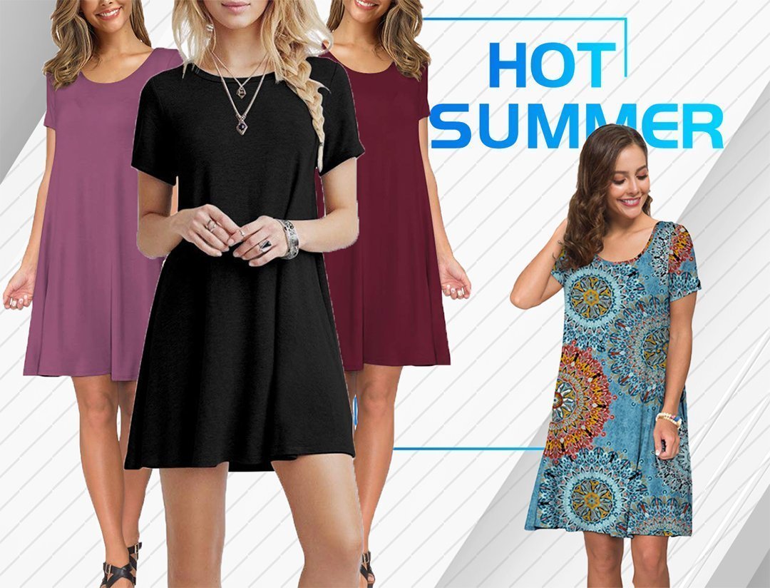 (BUY 3 GET 1 FREE)Women's  Dresses Short  with Pockets