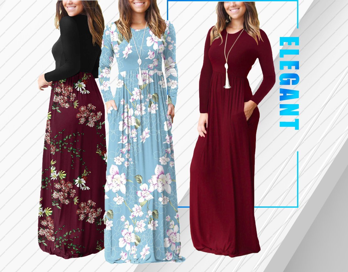 ✨BUY 3 GET 1 FREE ✨Women Long Sleeve Loose  Pockets Dresses