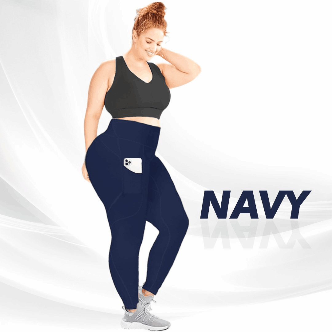 High Waist Stretch Tummy Booty  Plus-Size Leggings with Pockets