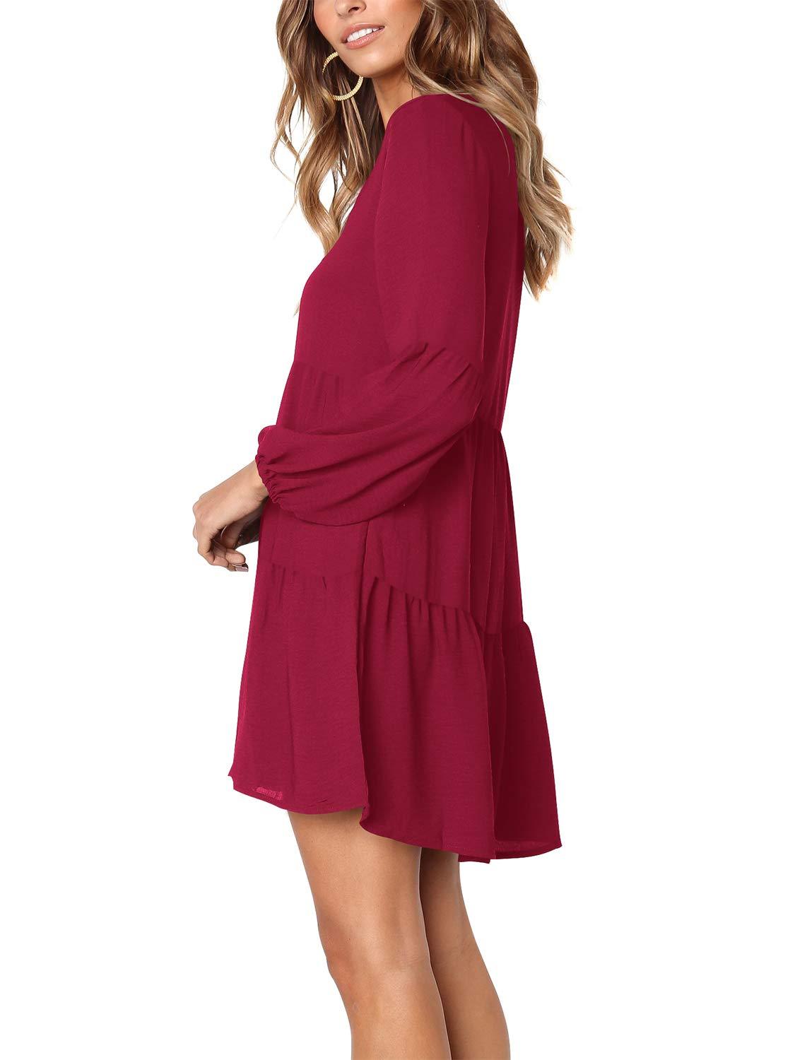 Women  V Neck  Loose Flowy Swing Shift Dresses