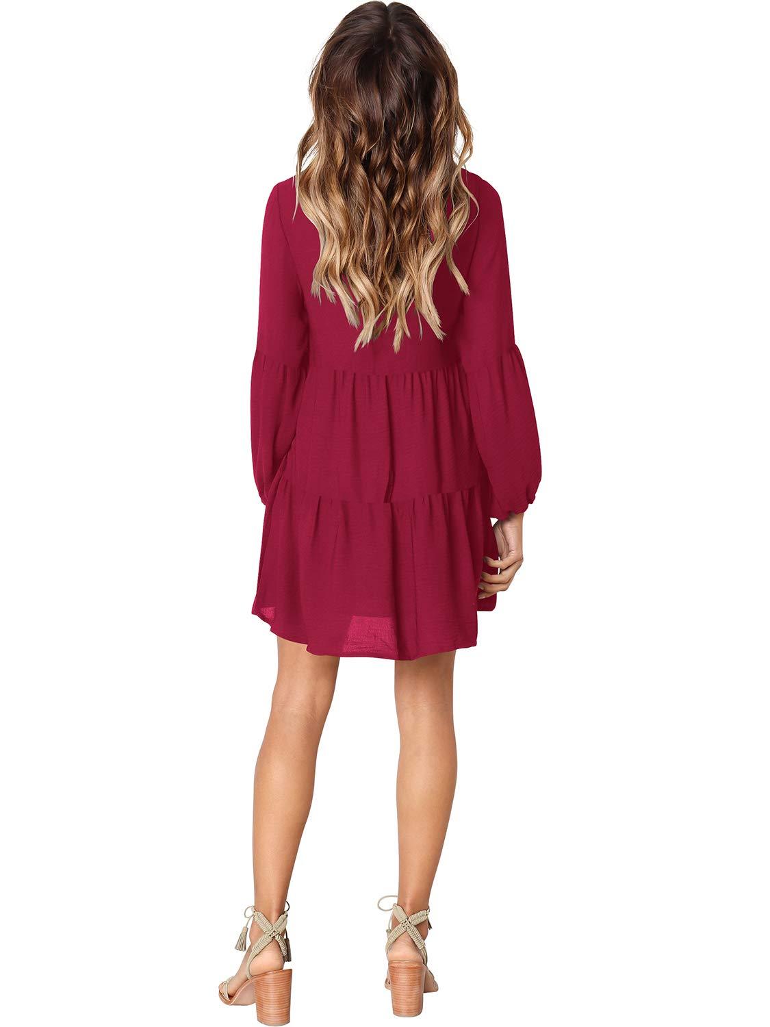 Women  V Neck  Loose Flowy Swing Shift Dresses