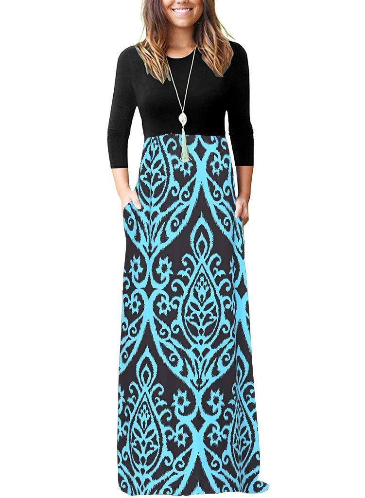 Women Long Sleeve Loose Pockets Long Dresses