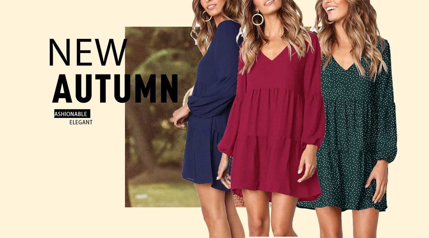 Women  V Neck  Loose Flowy Swing Shift Dresses